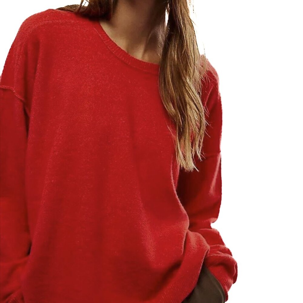 Free People Luna Pullover Crewneck Oversized Sweater Fiesta Orange Sz M - NWOT